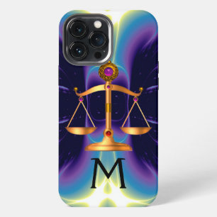 ETUI iPhone 13 PRO MAX ÉCHELLES D'OR DE LOI AVEC MONOGRAMME DE PIERRES PR
