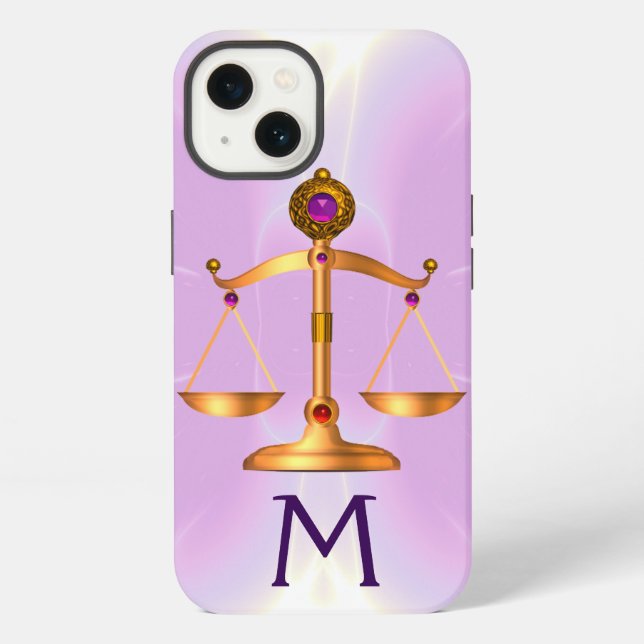 COQUE iPhone ÉCHELLES D'OR DE LOI AVEC MONOGRAMME DE PIERRES PR (Verso)