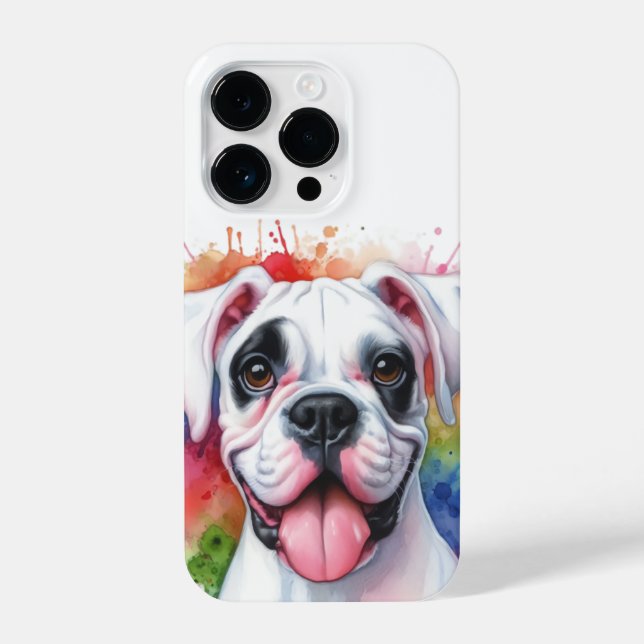 Coque iPhone Éclaboussures d'aquarelle de chien Boxer (Verso)