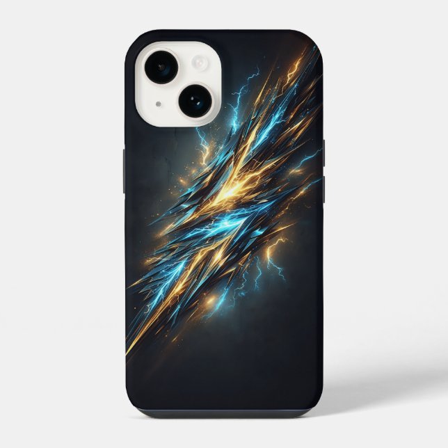 Coque iPhone Éclair Cosmique Abstrait - Bleu Électrique et (Verso)
