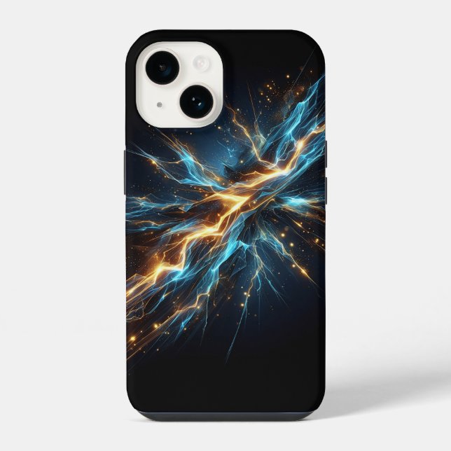 Coque iPhone Éclair Cosmique Abstrait - Bleu Électrique et (Verso)