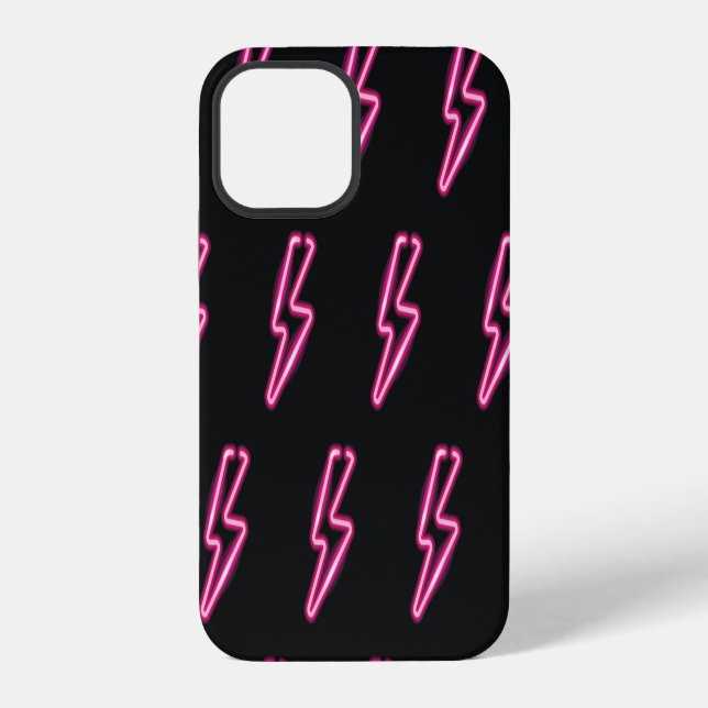 Coque iPhone Éclair rose néon : fond sombre. (Verso)