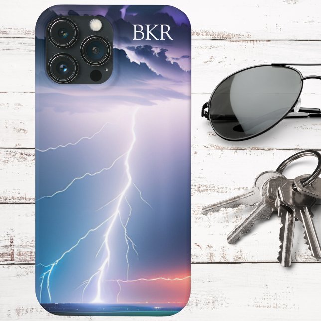 Coque iPhone Éclair sur Monogramme d'eau (Créateur téléchargé)