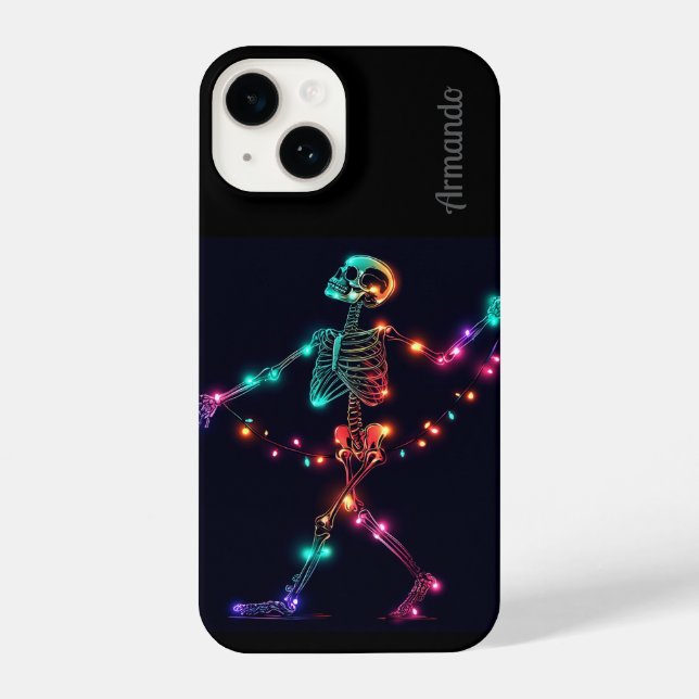 Coque iPhone Éclairage de Noël de squelette personnalisé (Verso)