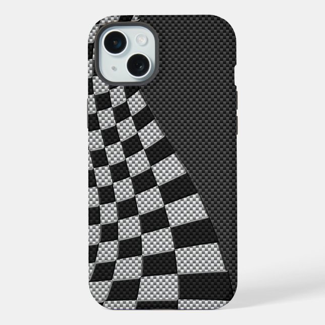 Coque iPhone Écran Drapeau de course en fibre de carbone (Verso)