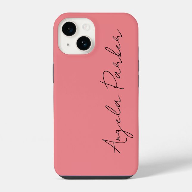 Coque iPhone Écriture manuscrite Nom professionnel simple rose (Verso)