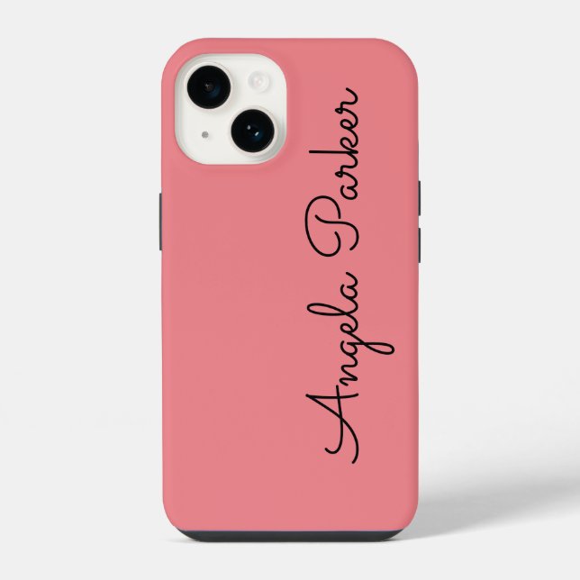 Coque iPhone Écriture manuscrite simple rose professionnel Nom (Verso)