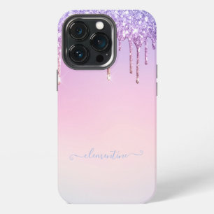 Etui iPhone 13 Pro Écriture moderne scintillante à paillettes arc-en-