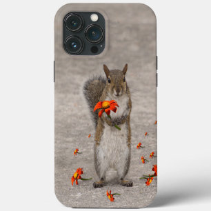 Etui iPhone 13 Pro Max Écureuil animal mignon avec tournesol rouge Tithon
