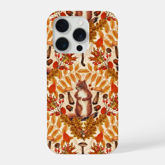 Coque iPhone Écureuil d'automne sur fond blanc cassé (Verso)