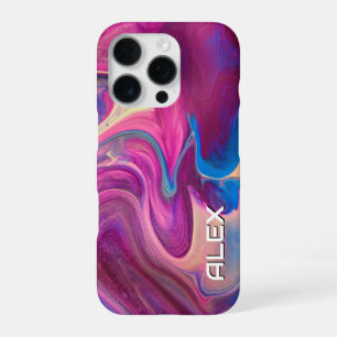 Coque iPhone 16 Pro Effet de marbrage de peinture - Rose, Bleu & Crème