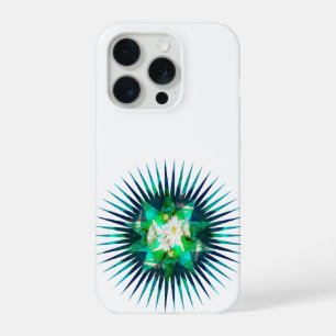 Coque iPhone 15 Pro Effet kaléidoscope de fleur de cactus aqua,