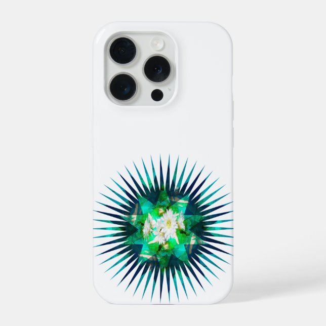 Coque iPhone Effet kaléidoscope de fleur de cactus aqua,  (Verso)