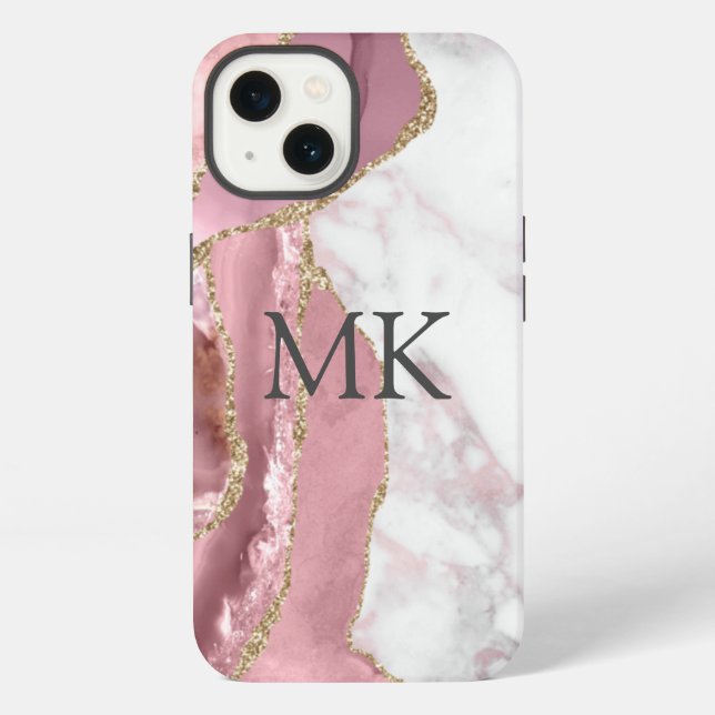 Coque iPhone Effet Marbre Or Rose Chic (Verso)