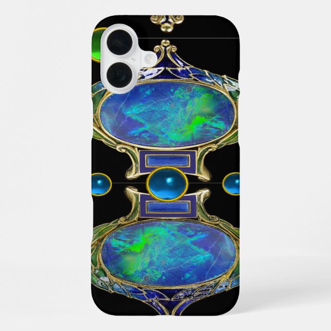 COQUE iPhone EFFET OPALE BLEU VERT ABSTRAIT AVEC GEMMES (Verso)