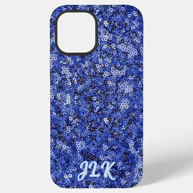 Coque iPhone Effet Paillettes Bleu Monogramme  (Verso)