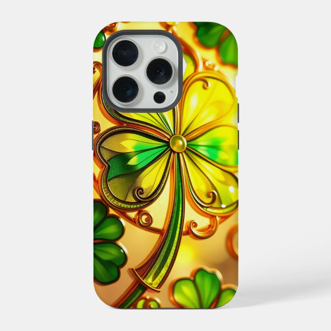 Coque iPhone Effet vitrail de jour de la Saint-Patrick vert Trè (Verso)