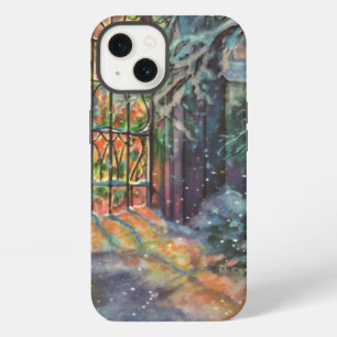 Etui iPhone 13 Eglise de Noël vintage avec vitre en verre