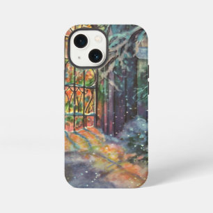 Etui iPhone 13 Mini Eglise de Noël vintage avec vitre en verre