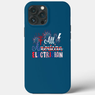 Etui iPhone 13 Pro Max Électricien tout américain Feux d'artifice Drapeau