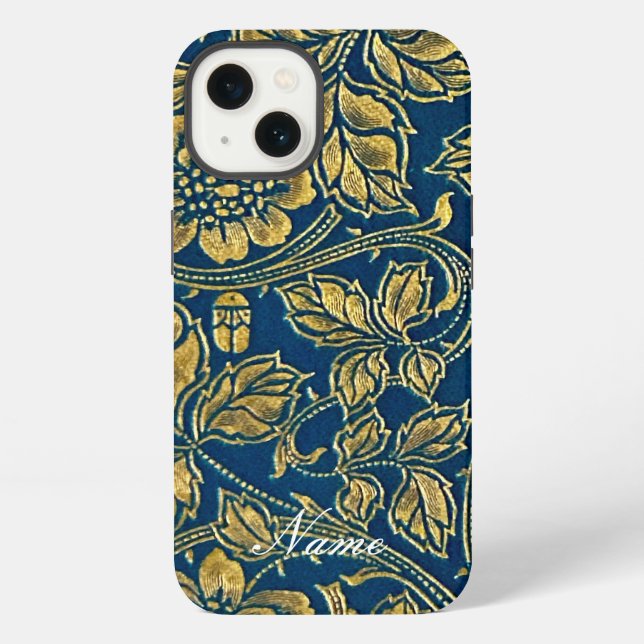 Coque iPhone Élégance Bleu Doré  (Verso)