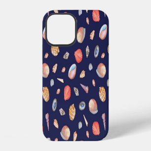 Coque iPhone 12 Élégance des coquillages : motif bleu d'été.