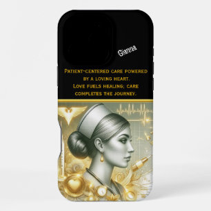 Coque iPhone 16 Pro Max Élégance dorée d'une infirmière praticienne au tra
