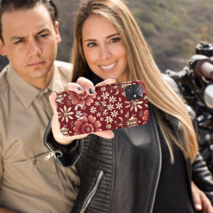 Coque iPhone 15 Pro Élégance Fleur Cramoisie