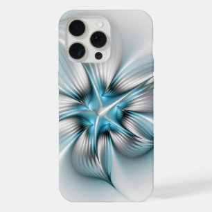 Coque iPhone 15 Pro Max Élégance florale Art fractal abstrait moderne bleu