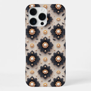 Coque iPhone 16 Pro Max Élégance Florale de Minuit ✨Accent Perle Fleur Noi