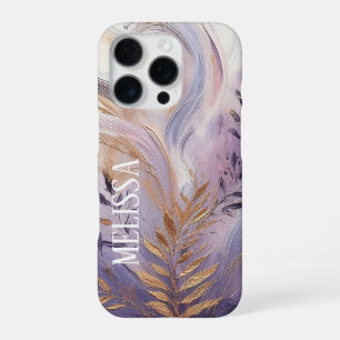 Coque iPhone 16 Pro Élégance lavande or en acrylique avec nom