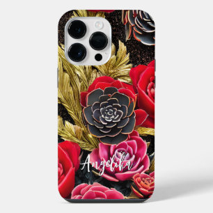 Coque Pour Pour iPhone 14 Pro Max Élégant Abstrait Minimaliste Rouge et Or