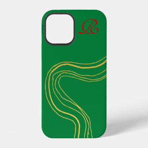 Coque iPhone 12 Élégant Abstrait Or Vert Royal