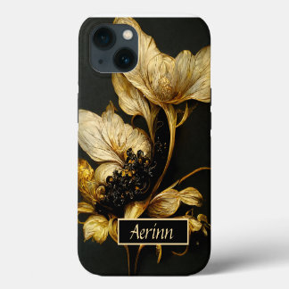 Etui iPhone 13 Élégant appareil téléphonique baroque noir & or Fl