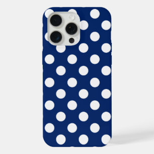 Coque iPhone 15 Pro Max Élégant bleu royal avec grands pois blancs