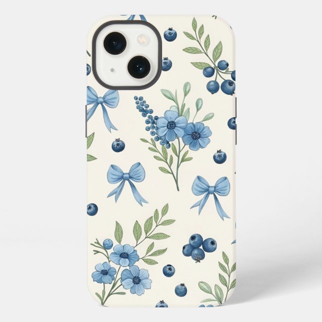 Coque iPhone Elegant Blue Floral & Ribbon iPhone 13 Case – Aest (Verso)