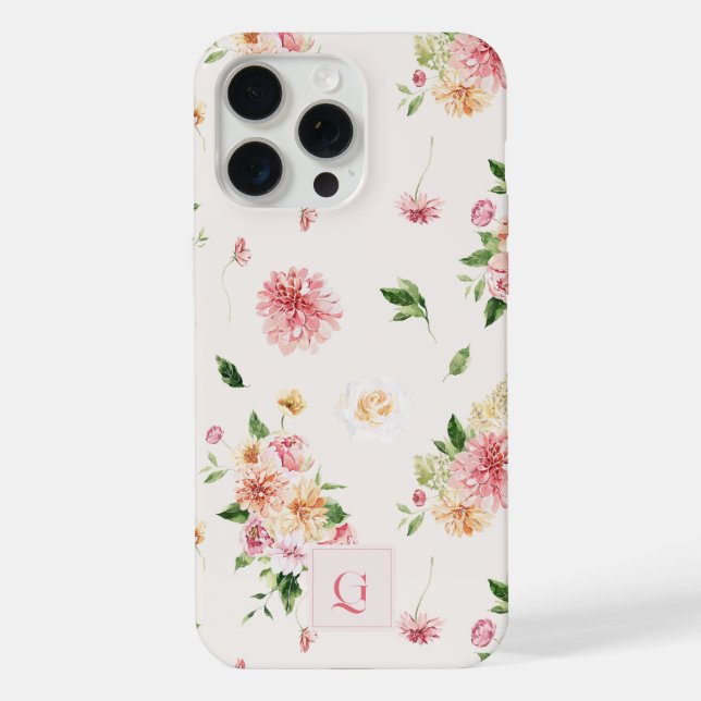Coque iPhone Élégant Boho Floral | Monogramme Initiale  (Verso)