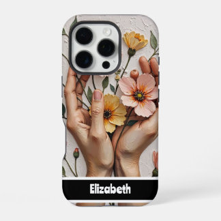 Coque iPhone 16 Pro Élégant Boîtier Téléphonique Avec Mains Florales