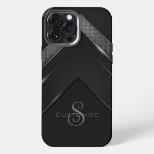 Etui iPhone 13 Pro Max Élégant Chevron Noir Monogrammé