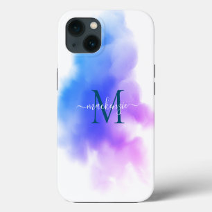 Etui iPhone 13 Élégant Chic Ombre rose Aquarelle Monogramme