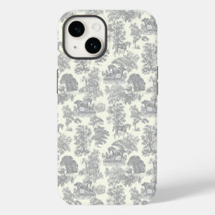 Coque Pour iPhone 14 Élégant Chic Vintage Gris Toile de Cheval Blanc