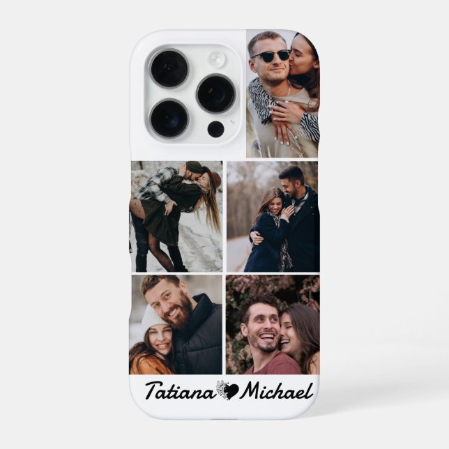 Coque iPhone élégant collage de 5 photos stylé  (Verso)