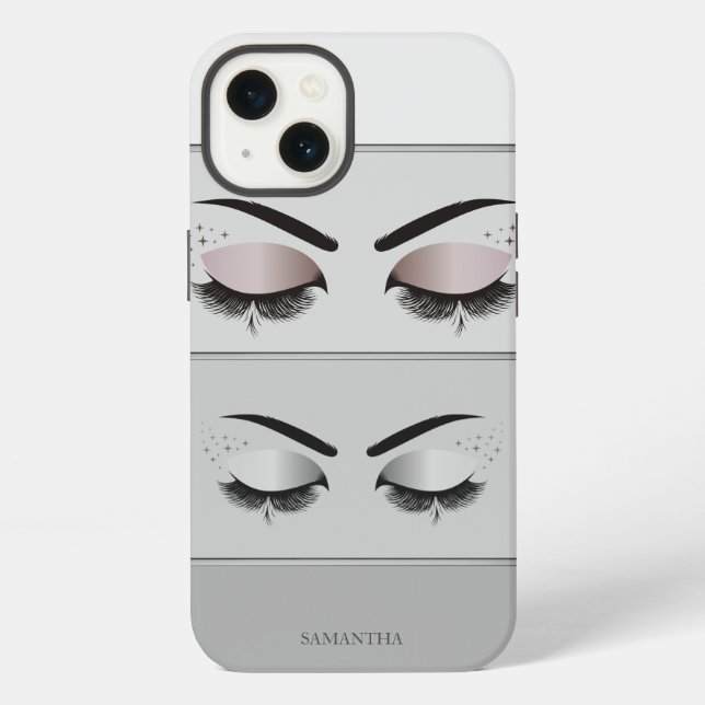 Coque iPhone Élégant Cool Moderne Gris Rayé,Cils  (Verso)