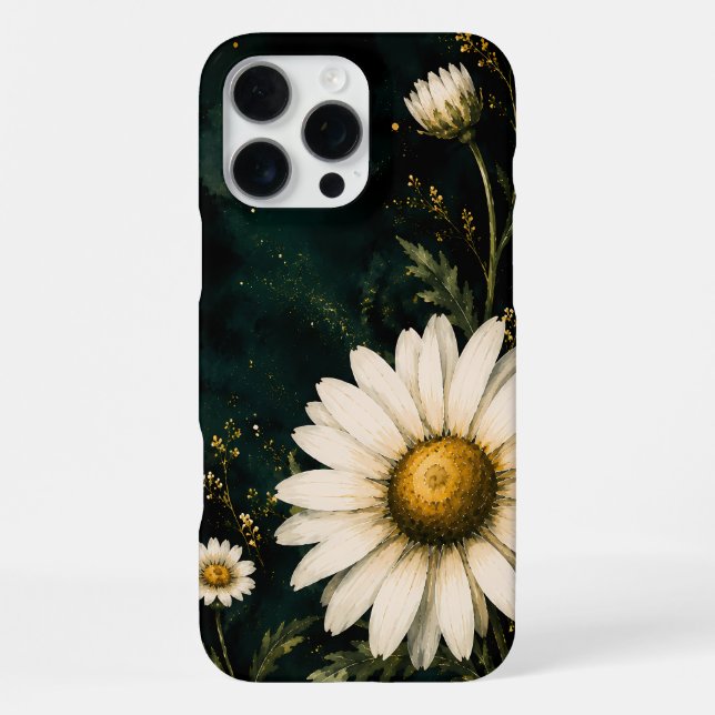 Coque iPhone Élégant Émeraude Foncé Daisy Floral Or (Verso)