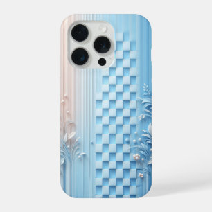 Coque iPhone 15 Pro Élégant Étui de Téléphone Fleurs Rose et Bleu Past