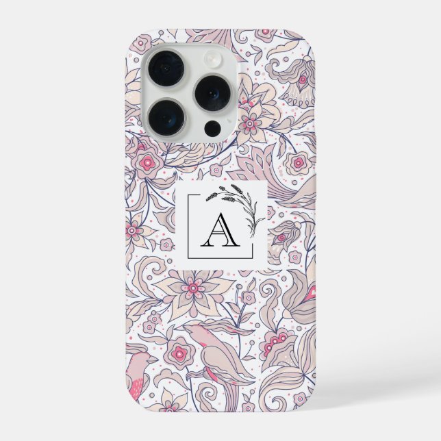 Coque iPhone Élégant Étui Fleurs pour iPhone 15 Pro pour Elle (Verso)
