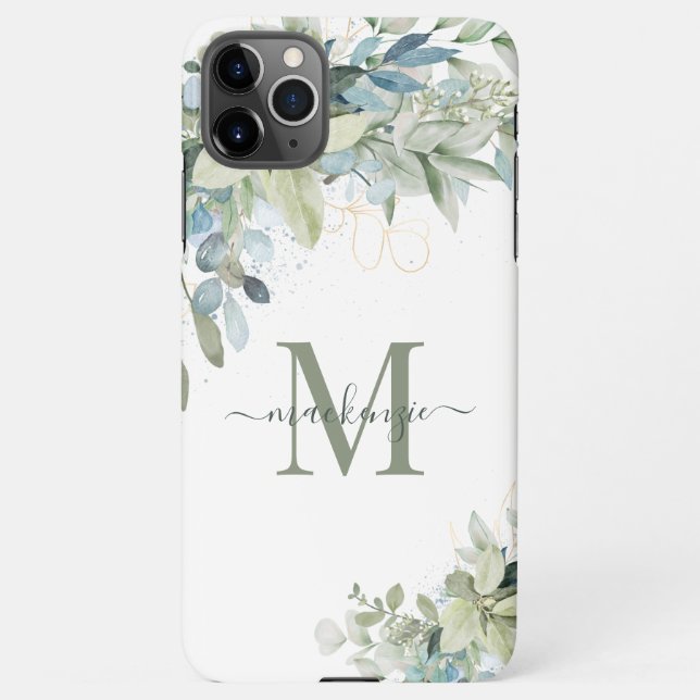 Coque iPhone Élégant Eucalyptus Botanique Monogramme Floral (Dos)