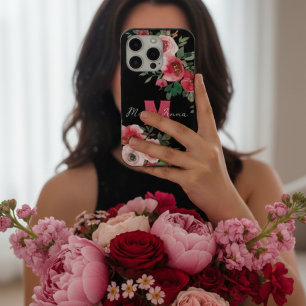 Coque iPhone 15 Pro Élégant floral aquarelle rose Nom personnalisé Noi