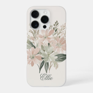 Coque iPhone 16 Pro Élégant floral aquarelle vert et rose tendre