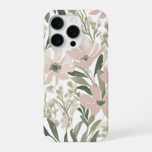 Coque iPhone 16 Pro Élégant floral aquarelle vert et rose tendre